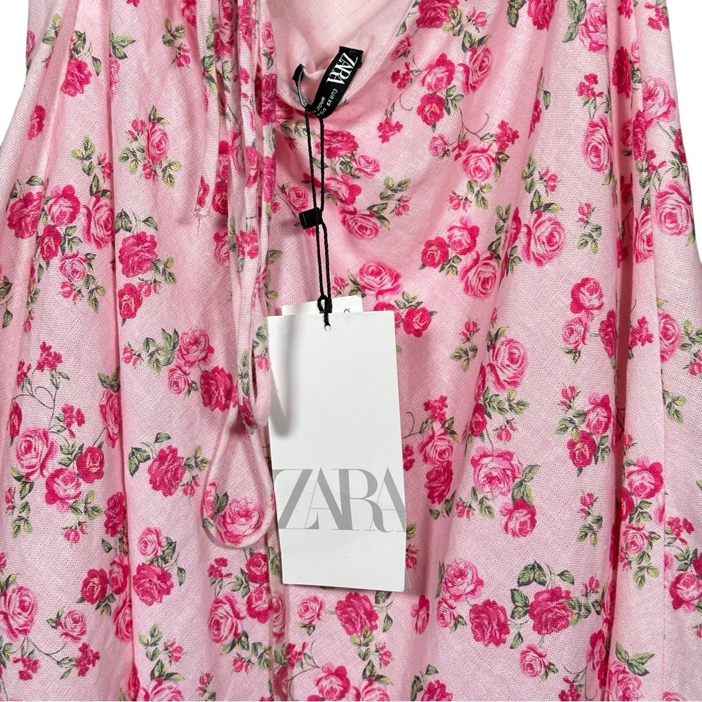 ZARA Dainty Floral Linen Fit & Flare Strappy Mini Dress - Picture 10 of 15